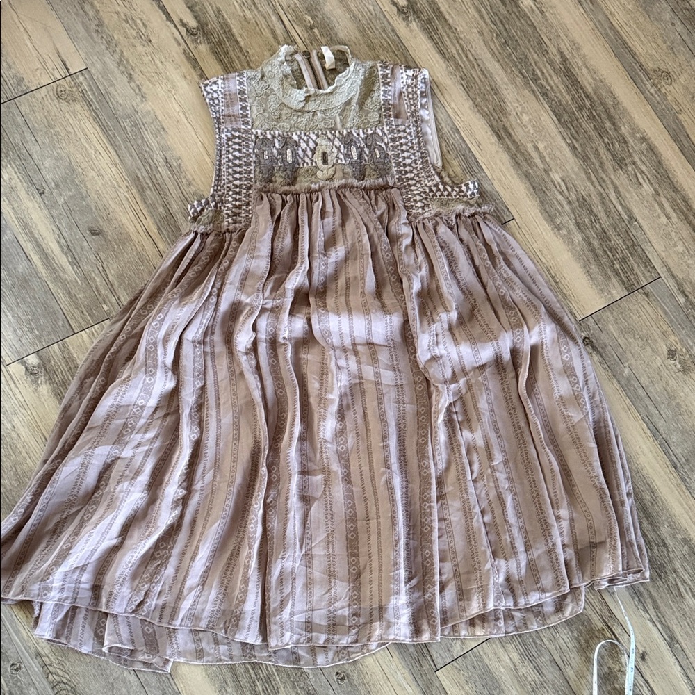 Free People Dusty Mauve Lace Trim Sleeveless Casual Dress